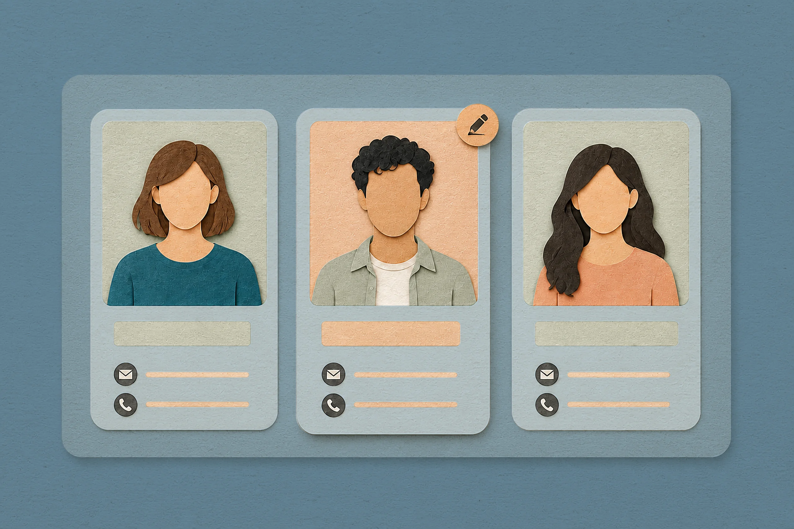 Der Team Cards Block gruppiert drei eigenständig bearbeitbare Personenprofile in einem gemeinsamen Kartenraster.